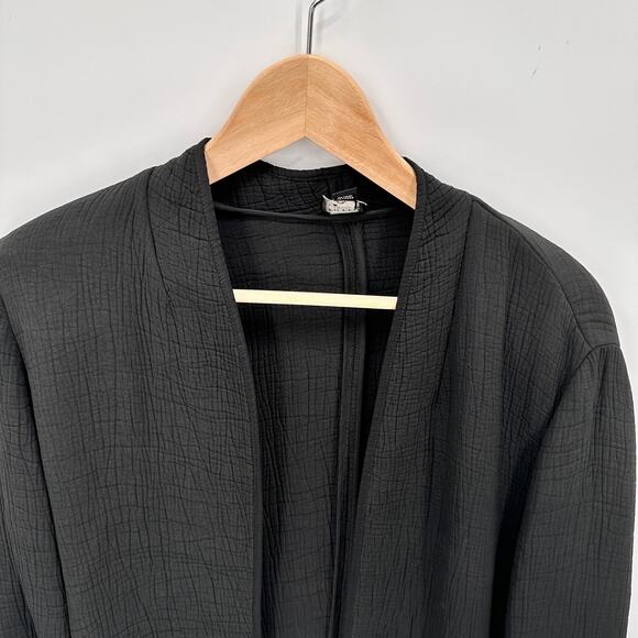 EILEEN FISHER Black Textured Silk Blend Open Cardigan Blazer Jacket // M - Picture 2 of 9